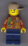 LEGO cty0805 City Jungle Explorer - Dark Orange Jacket with Pouches, Dark Blue Legs, Dark Tan Cap with Hole, Backpack, Lopsided Grin